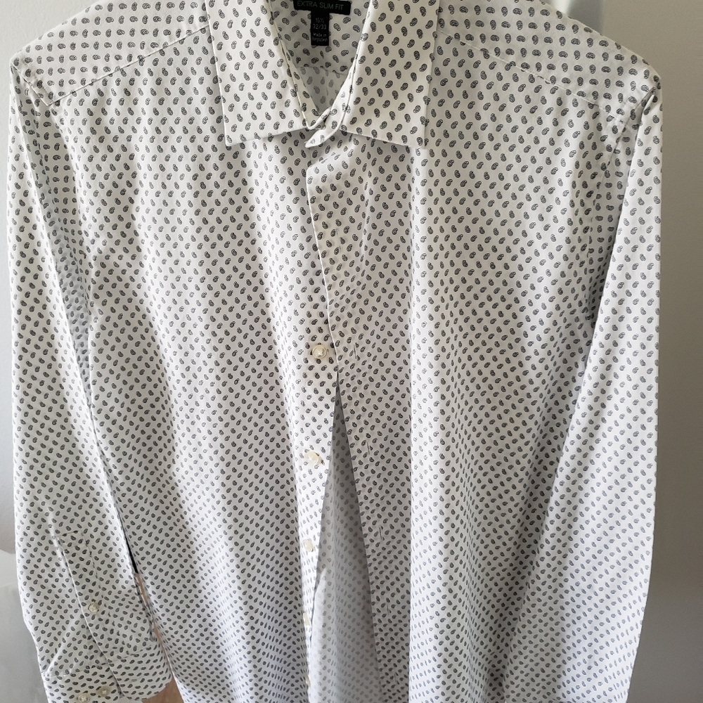 White with design mens button down shirt